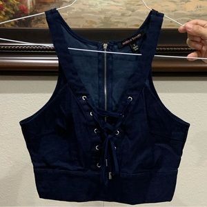 Navy Blue Lace Up Cropped Top